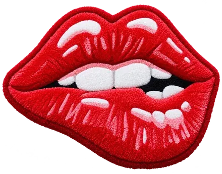 Bite Me: Glossy red lips mid-bite.