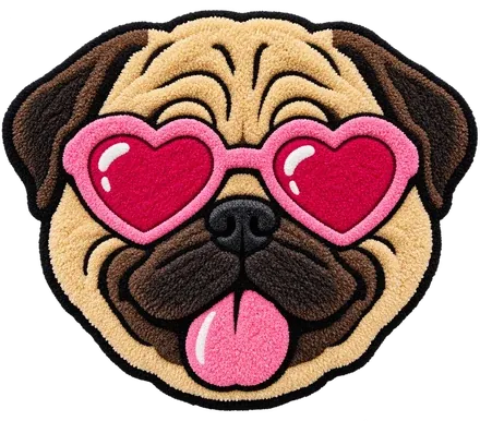 Pug Life: A pug in pink heart-shaped shades.