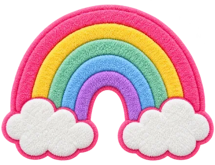 Rainbow: A pastel arch with a cloud at each end.