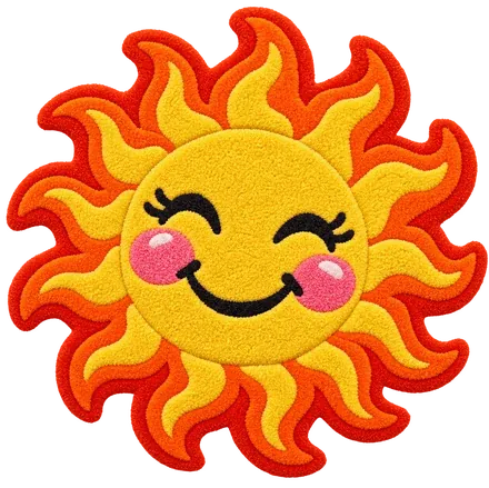 Good Morning: A rosy-cheeked sun with wavy rays.